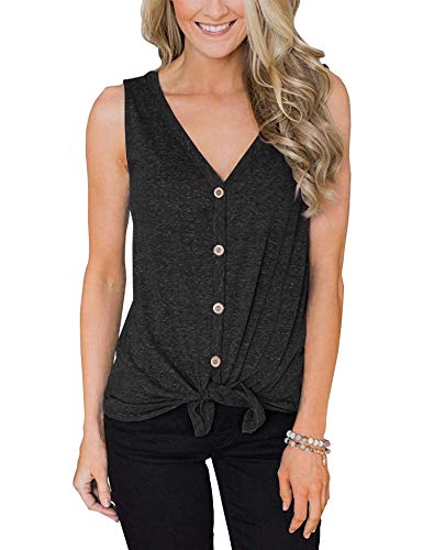 Image of Bloggerlove Women's Button Up Tank Tops Tie Front Knot V Neck T-Shirts Casual Loose Sleeveless Blouses