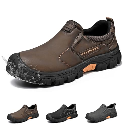Men's Slip On Leather Loafers Casual Water-Resistant Sneakers for Men Lightweight Non Slip Comfortable Breathable Driving Shoes for Outdoor