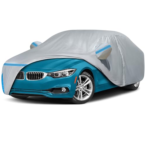 Image of Car Cover for 2013-2025 BMW M4 /4 Series 420i 428i 430i 435i 440i Sedan Coupe, Waterproof Custom-fit Sun Rain Dust Snow All Weather Protection Outdoor Car Cover with Cotton Lining and Door Zipper-Gray