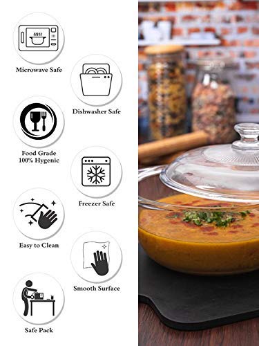 BINZO Glass Casserole, 1 Litre, 1000 ml, Bowl Glassware Dish with Glass Lid, Pack of 1, Microwave Oven Safe, Serving Casserole for Sabzi, Dal, Roti, Curry 3