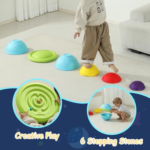 Image of LoomLark Balance Stepping Stones for Kids 6PCS EPP River Stones with 3 Mini Planet Ball Indoor and Outdoor Coordination Game Sensory Toys Toddler Ages 3 4 5 6 7 8+