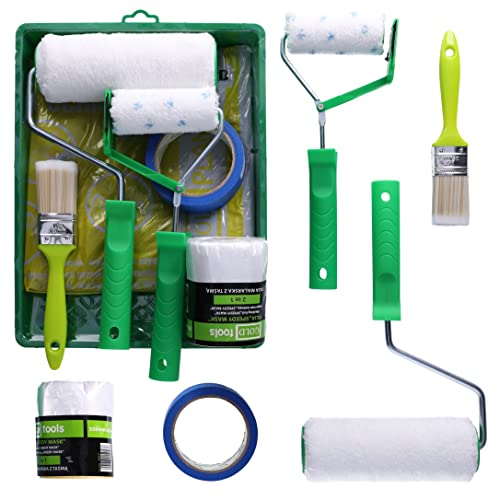 ToolSpace 10 Pièces Rouleau Kit - 2 x 18 cm et Mini Rouleaux avec Manche - Pinceau 36 mm avec Bac...