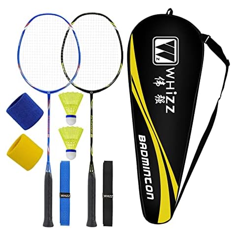 WHiZZ Sports Badmintonschläger Set, 100% Kohlenstoff Schaft Badminton Schläger 2 STK Cover