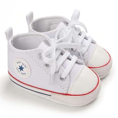 Image of Unisex Baby Girls Boys Canvas High-top Shoes, Newborn Infant Anti-Slip Soft Sole Frist Walking Breathable Sneakers