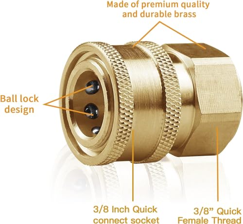 Image of TUQO Brass Quick Coupler /Adaptor for High Pressure Washer /Use for Foam Lance, Quick Nozzle, Under Carriage Clearer Attachment, etc. (Pack of 2) (3 /8 inch)