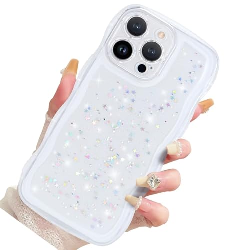 Tivenfezk Nadoli Bling Cover per iPhone 12 Mini,Custodia Carino Curly Onda Trasparente Brillantini Stella Estetico Paraurti Morbido TPU Protettiva Cover