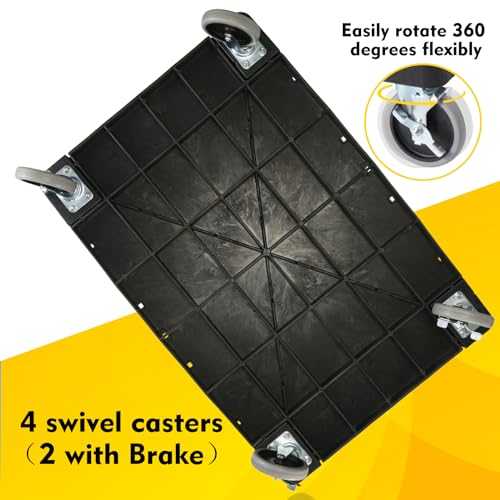 ELAFROS Large Heavy Duty Plastic Utility Cart Flat top 42.5 x 25 Inch - Work Cart Flat Shelves and Full Swivel Wheels Holds up to 550 lbs - 2 Tier Service Cart for Warehouse,Garage, Cleaning Black - Thumbnail 4