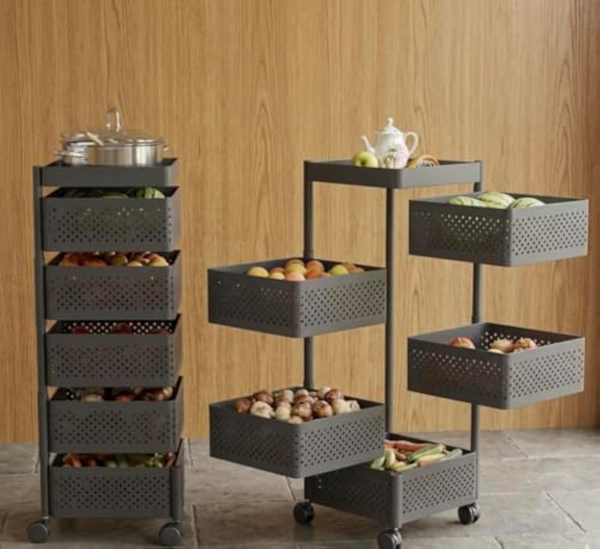 FlexiStack Kitchen Storage Trolley, 3/4/5-Tier Rolling Cart