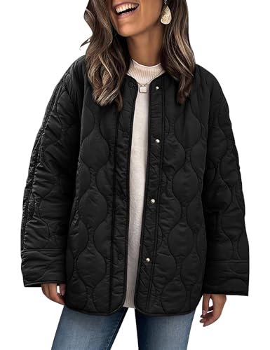 PEHMEA Women's Oversized Lightweight Quilted Jacket Button Down Fall Winter