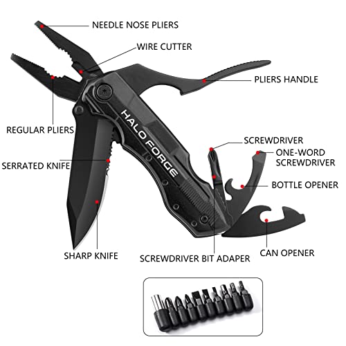 Halo Forge Multitool Pocket Knife - Folding Knife Blade, Pliers Stainless Steel Multipurpose Bottle Opener Screwdrivers For Men Gifts Outdoor Camping Fishing Hiking #TOP1