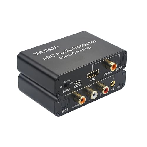 SDKDZKG 192KHz DAC Wandler, HDMI ARC Audio Extraktor, HDMI/Digital SPDIF Optische Toslink Koaxial zu Analog RCA 3,5 mm Jack L/R Koaxial SPDIF Audio Adapter f&uuml;r HDTV Verst&auml;rker Soundbar Sprecher