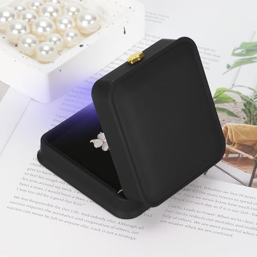 Necklace Pendant Gift Box with LED Light, Premium PU Leather Jewellry Storage Display Case for Wedding Engagement Birthday Anniversary Ceremony for Women Girl (Black) - Image 5