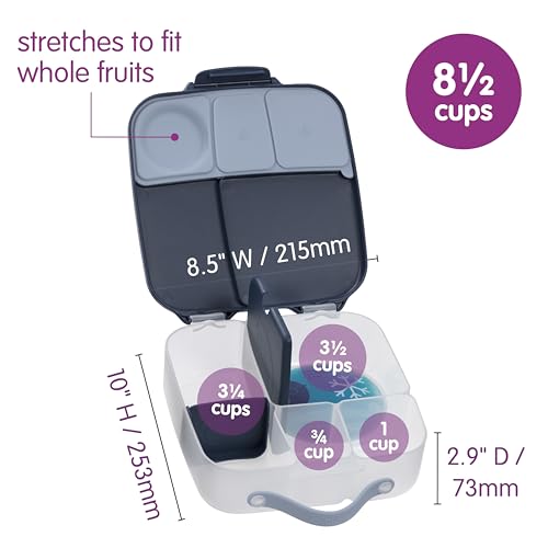 Image of b.box Lunch Box for Big Eaters All Ages - 8.5 Cup Leak Proof Bento Box with 4 Compartments, School Lunch Container with Ice Pack, Dishwasher Safe, BPA-Free, PFAS-Free - Midnight
