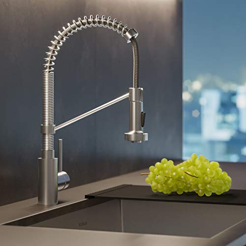 Kraus Kpf-1610Sfsmb Bolden 18-Inch Commercial Kitchen Faucet With Dual Function Pull-Down Sprayhead In All-Brite Finish, Spot Free Stainless Steel/Matte Black #TOP4