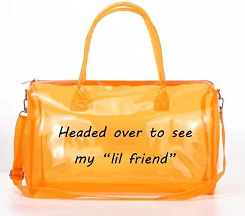Candy Color Jelly Overnight Travel Bag with Words Clear Rainbow Weekend Tote See Through PVC Duffel for Gym Sports School Beach (ORANGE-MyLilFriend)