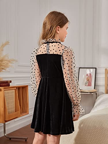 WDIRARA Girl's Heart Print Mesh Flounce Long Sleeve Bow Front A Line High Waist Party Dress2