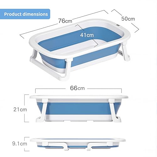 Image of Cockatoo-Kids DripDrop Foldable Baby Bath Tub with Thermistor, Pillow & Soap Box - Portable Newborn to 6 Years Tub, Non-Toxic PP, Anti-Slip Base, 40kg Capacity - Travel & Home Use, White & Blue