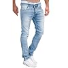 Merish 2081-1001 Jean Destroyed, pantalon slim, en denim, pour homme, coupe ajustée – Bleu – 34W x 32L