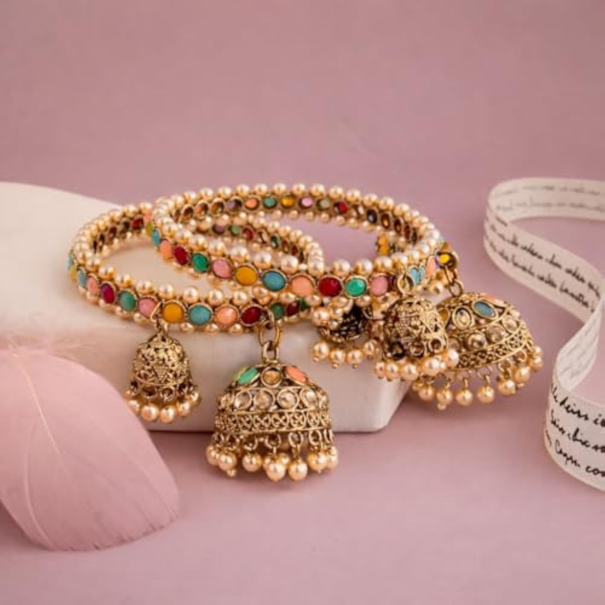 Gold Plated Multicolor Stone Bangles Set