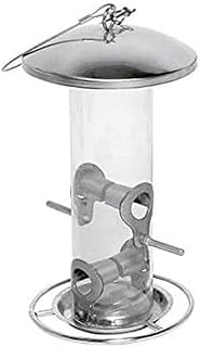 dobar® 10089 Vogelfuttersäule mit Edelstahlschlaufe - Futterstation für Wildvögel - Futterspender Acryglassilo für Sämereien - Futtertablet Stahl für Garten/Terrasse/Balkon - Ø 14 cm x 26 cm - Silber product image