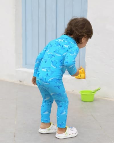 weVSwe UV Badebekleidung Junge Blauer Fisch Full Badeanzug Baby UPF 50+ UV Schutz Langarm Einteiler Rashguard Anzug 2 Jahre