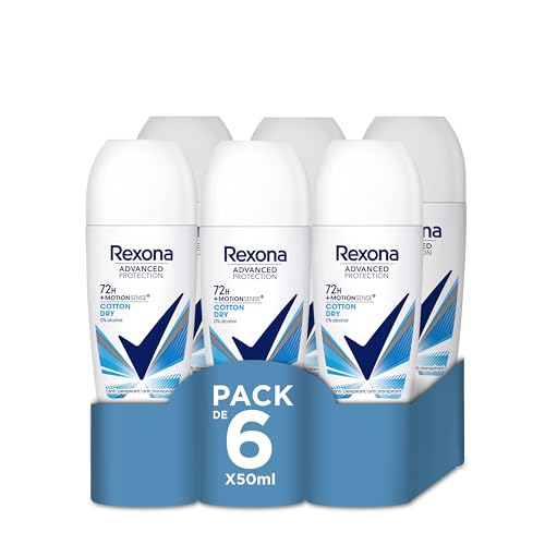Rexona Advanced Protection Desodorante antitranspirante Roll-On para Mujer Cotton Dry 72h 50ml - Pack de 6