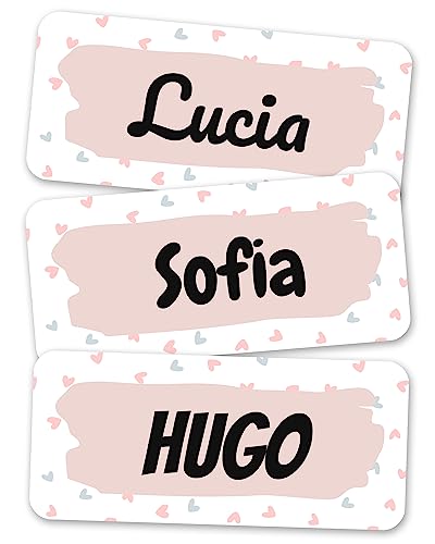 melu kids® Etiquetas para Ropa Personalizadas (100 piezas) - No es necesario planchar, pegatinas personalizadas para pegar y lavables a máquina (lavadora y lavavajilas) - Corazones