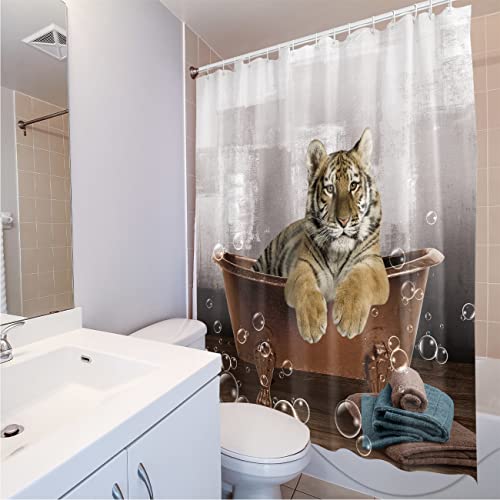 Aquar Tiger Shower Curtain For Bathroom, Cute Animal Tiger Print Bath Curtains With 12 Hooks, Animal Shower Curtains For Bathtub Decor, Waterproof Washable Fabric Shower Curtain, 72 X 72 Inch #TOP7