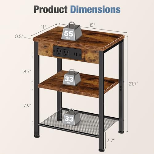 DUMOS Nightstand with Charging Station, End Tables Living Room, Side Table - 1