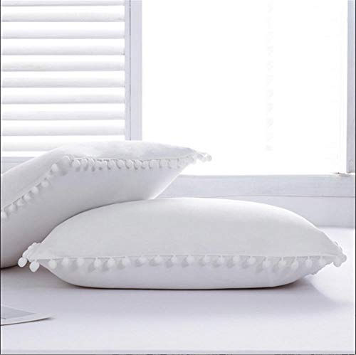 Funda de almohada decorada con bolas para solucionar camas aburridas un par blanco 6