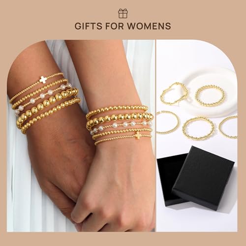 image for Yoosteel Gold Beaded Bracelets Set for Women Teen Girls - 14k Gold-Pla