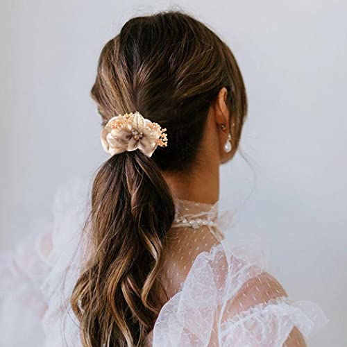 Brinie Flower Hair Scrunchies Champagne Elastic Hair Bands Handmade Bead Rhinestone Hair Ties Stretchy Hair Rope Ties Ponytail Holder Hair Accessories For Women And Girls (Type 1) #TOP3