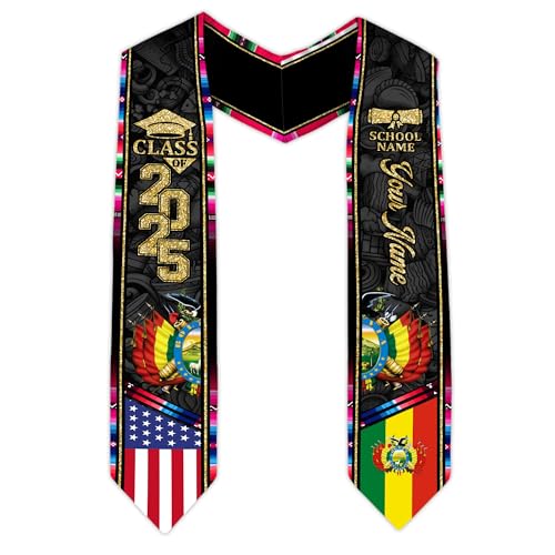 MonkeyVan Personalized Bolivia Graduation Stole, Bolivian Graduation Sash, Bolivia Flag Graduation Stole, Class of 2025 M51