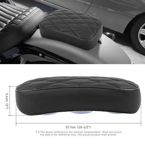 Image of Motorcycle Pillion Passenger Pad Seat, Black Rhombus Pattern Leather Pillion Pad w / 8 Suction Cup Rear Passenger Seat Compatible with Harley Custom Bikes and More