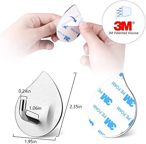 Self Adhesive Hooks,Kitchen Stick on Hooks,Wall Door Hanging Bathroom Towel Holder,11lb 5KG Heavy Duty Stainless Steel Hanger No Need Nails for Key Pots Pans