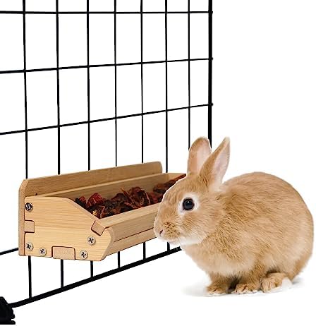 Natural Bamboo Small Animal Feeder Box, Hanging Rabbit Food Bowl, Chinchilla Cage Feeder Bowl, Feed Box for Chinchilla, Guinea Pig, Rabbit