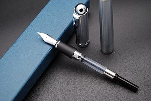 Image of SCHMIDT X750 Fountain Pen Silver Trim Medium Nib 0.7 mm Medium Nib with ink Converter (steel body)