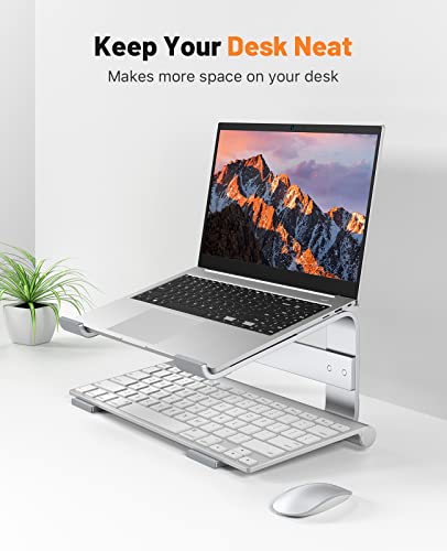 Laptop Stand for Desk, SOQOOL Laptop Riser for Desk, Ventilated Ergonomic Aluminum Laptop self Compatible with 11 14 15.6 17.3 Inch Work from Home (Silver)