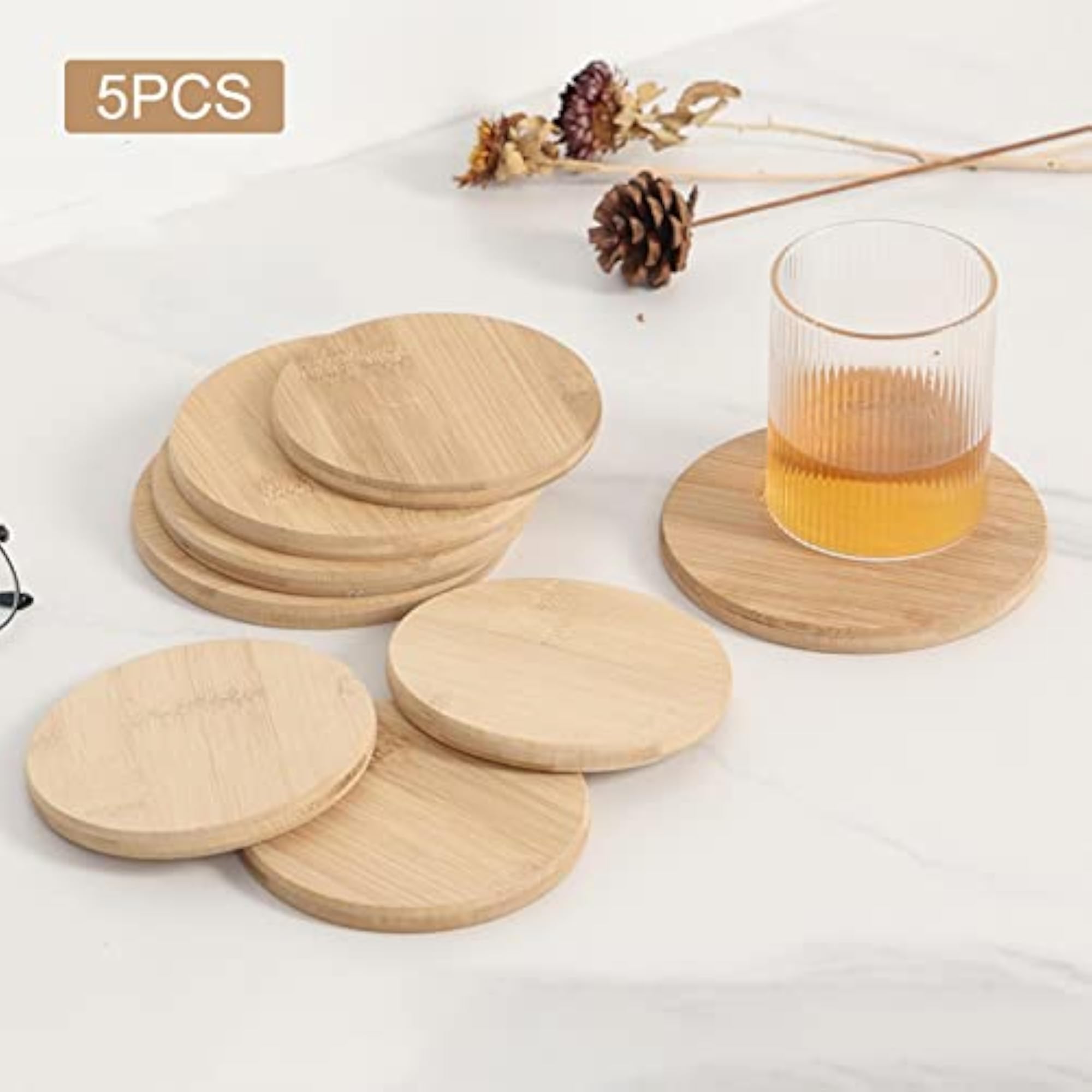 Women's Wood Round Coasters, 5Pcs Set