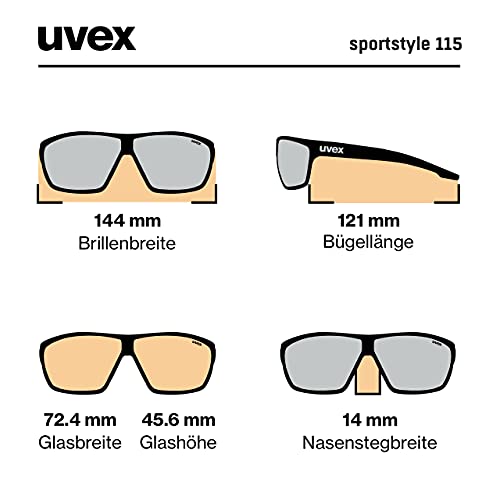 uvex sportstyle 115 - Sportbrille für Damen und Herren - inkl. Wechselscheiben in den Filterkategorien 0, 1 und 3-100% UVA-, B, C Schutz - black matt/orange - one size