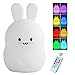 Lámpara Nocturna Infantil LED con Temporizador Remoto, Cálido Blanco Cambio Luz de 8 colores Conejito Silicona para Niños,Bebés,Mesilla,Cuarto,Recargable USB
