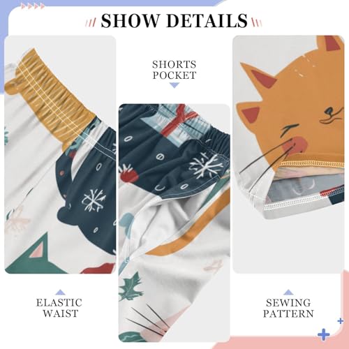 Cat Pine Branch Boys Long Pants Soft Trousers Elastic Waist Kids Lounge Bottoms with Pockets S-XL4