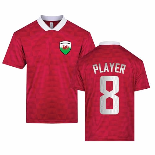 Image of Personalised Wales Polo Jersey Custom Name Number Football Style Jersey Adult Welsh Flag T shirt Back Print Team Gift Red White S Style