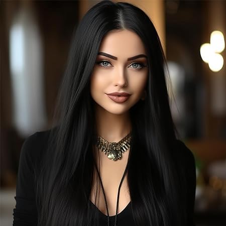 UD Full Head Synthetic Women Wigs Long Hair For Women/Women Wigs Natural Hair (Straight Black)