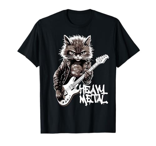 Chat Jouant de la Guitare Heavy Metal Rock Cat Funny Guitarist T-Shirt