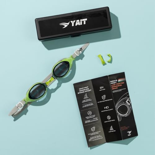 Image of AquaElite High Clarity Swimming Goggles for Men & Women | Lab tested by Experts | Dual Anti Fog Tech with UV Protection 400 | Polycarbonate Lens with Easy adjustment strap - Grey & Green