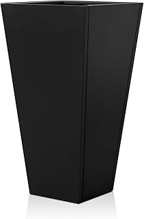 Tall Black Planter Tapered Metal Modern Flower Plant Pot Black Square Ga...