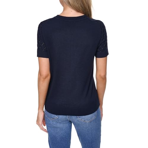 Image of Nautica Women's Crew Neck Solid Short Sleeve Sweater