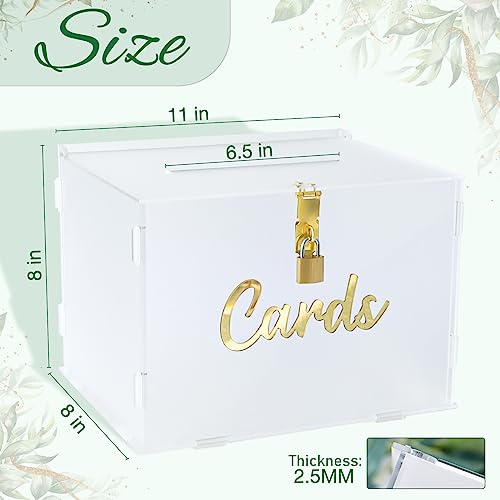 Image of OurWarm Frosted Acrylic Wedding Card Box with Lock, Gift Card Box for Wedding with String Light and Pen, DIY Wedding Envelope Money Card Box for Party Graduation Baby Shower Birthday Decorations
