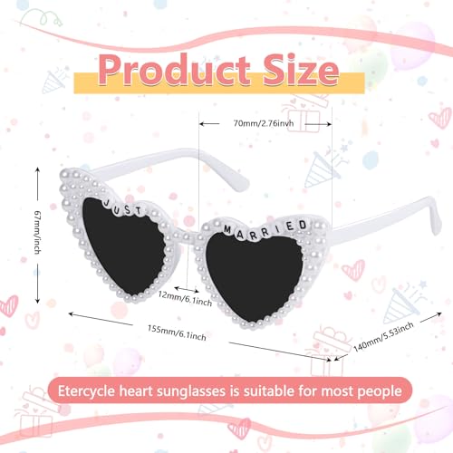 Etercycle Heart Sunglasses, Just Married Women's Sunglasses Bride Gifts, Bridal White Glasses Vintage Pearl Sun Glasses For Bachelorette Party Decorations2